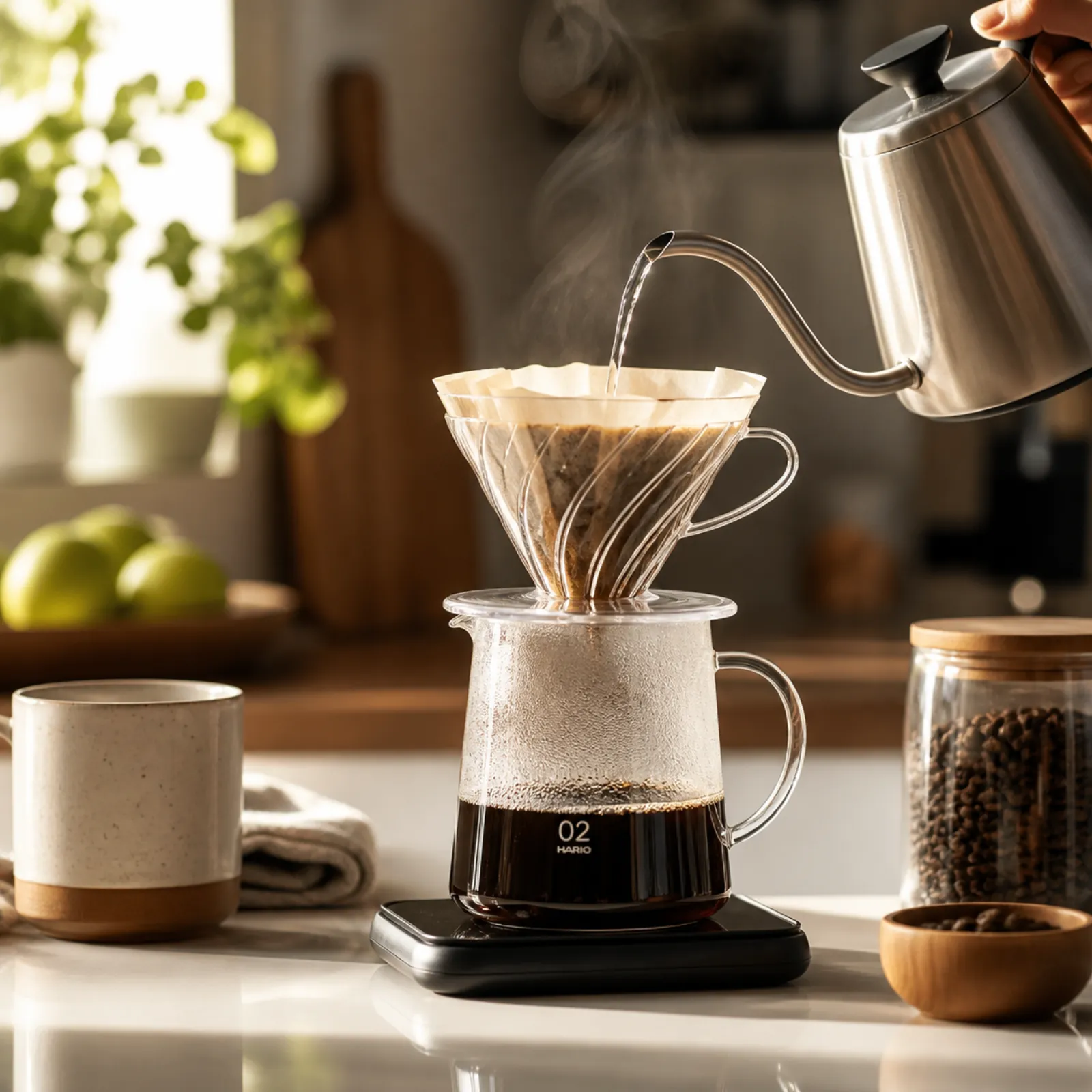 Pour-over coffee brewed with filtered water